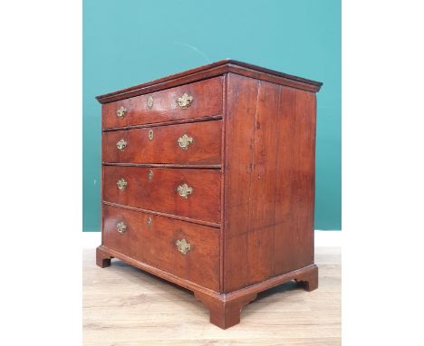 An 18th Century cedar/fruitwood Chest of four long drawers 3ft 3in W on bracket supports.