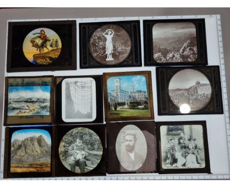 Assorted single glass plate Slides, views, photographs, Woodbury lantern slide etc. 