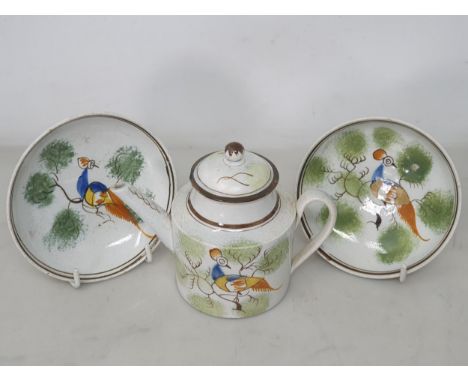 A late 18th/early 19th Century miniature Tea/Coffee Service 'Peahen' pattern, with stylised trees, comprising of a Teapot, a 