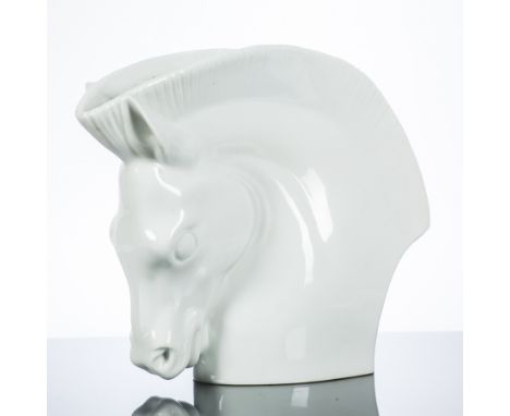 ROYAL WORCESTER ART DECO STYLE WHITE HORSE VASE
in the form of a stylised horse's head and neck, with vase opening within the