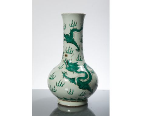 LARGE CHINESE VASE
with dragons in green chasing the flaming pearl, mark to base, 36.5cm high 