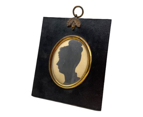 George IV miniature silhouette portrait of Frances Moseley (Sister of Lucy Onslow), dated July 1822  in papier mache frame st