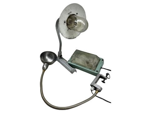 Coughtrie of Glasgow industrial lantern, vintage aluminium machinists wall mounted lamp with adjustable coiled stem and a Gen