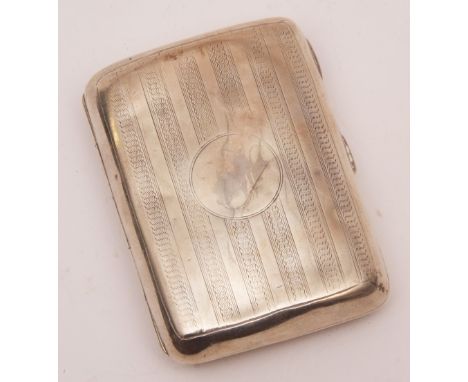 George V cigarette case of hinged rectangular form with engine turned decoration, weight approx 74gms, Chester 1910, makers m