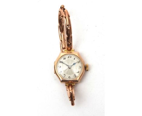 9ct gold ladies wristwatch, Texina, the jewelled movement to an engine turned Arabic circular silvered dial with blued steel 