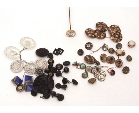 Mixed Lot: various 19th and early 20th century buttons, including enamelled floral examples, together with opaline glass, mot