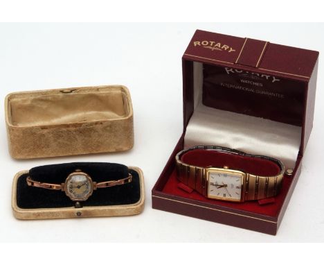 Mixed Lot: 9ct gold ladies dress watch, together with a gold plated Rotary wristwatch, various dates and makers (2) 