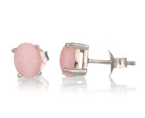 PAIR OF PINK OPAL STUD EARRINGS, in silver