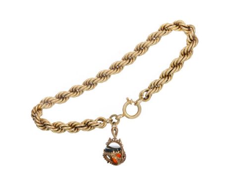 ROPETWIST BRACELET, WITH SWIVEL FOB  the bracelet in nine carat gold, the fob stone set (one stone panel lacking)Qty: 13.6g A