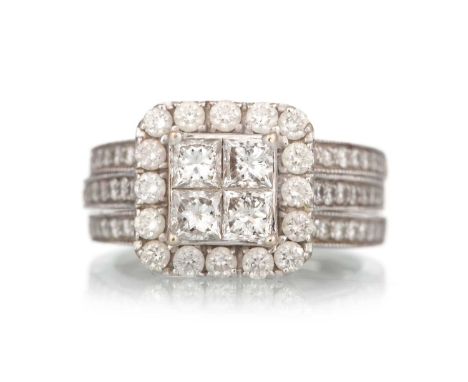 DIAMOND DRESS RING WITH JACKET, the diamonds totalling approximately 2.50 carats, marked 14K, size N 1/2Qty: 9.2gWell worn. R