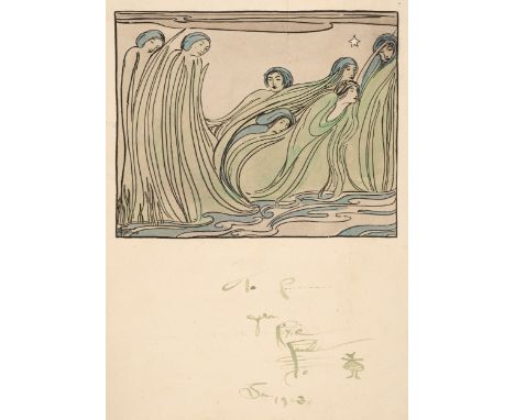 * Smith (Pamela Colman, 1878-1951). Group of Young Women, 1903, watercolour and black ink on thick card, signed with monogram