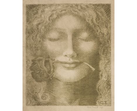 * French (Cecil, 1879-1953). The Rose of Dream, lithograph, depicting a young woman with a rose in her mouth, some marks to b