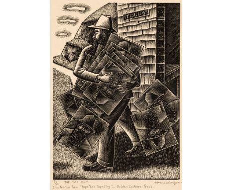 * Morgan (Gwenda, 1908-1991). The Tax Dun, circa 1938, wood engraving on japanese tissue paper, signed, titled and numbered 5