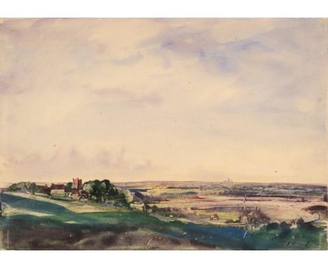 AR  * Hunt (Cecil Arthur, 1873-1965). Markham Moor &amp; Distant view of Lincoln, watercolour on cream wove paper, titled low