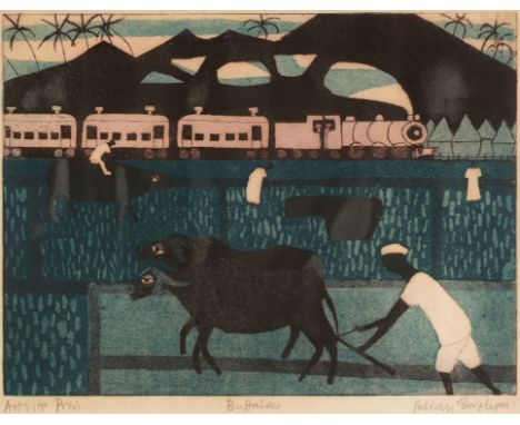AR  * Trevelyan (Julian, 1910-1988). Buffaloes, 1968, coloured etching on wove paper, plate size 35 x 47 cm (13 4/5 x 18 1/2 