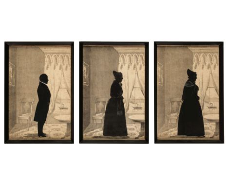 * Metford (Samuel, 1810-1896). Silhouette portraits of three members of the Binyon family, 1846, black paper cut-outs with wh