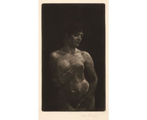 * Klinger (Max, 1857-1920). Weiblicher Akt in Schabkunst, 1890, mezzotint on wove paper, signed in pencil to lower margin, so