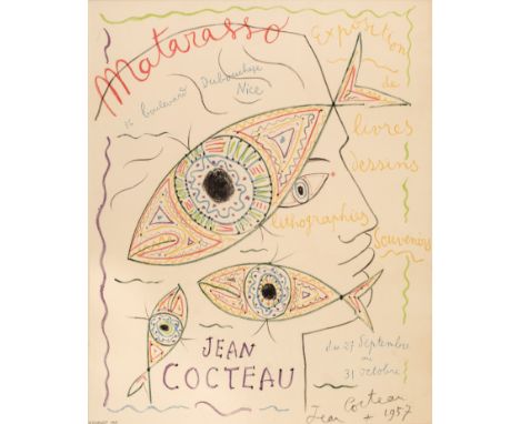 AR  * Cocteau (Jean, 1889-1963). Matarasso, 1957, colour lithograph poster, printed by Mourlot, Paris, laid down to backing b