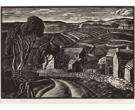 * Allen (Harry Epworth, 1894-1958). A Derbyshire Village (Wardlow Mires), wood engraving on Japon paper, signed, titled botto
