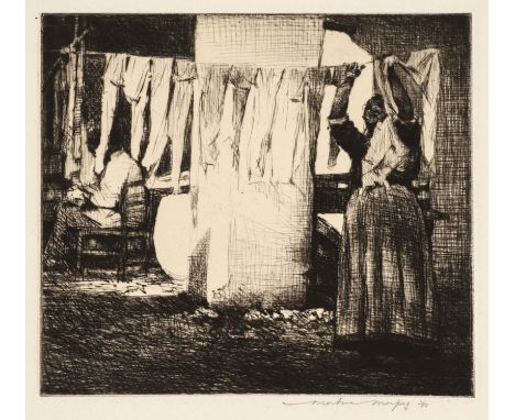 * Menpes (Mortimer Luddington, 1855-1938). Hanging out the Washing, etching on thick paper, signed to lower margin in pencil,
