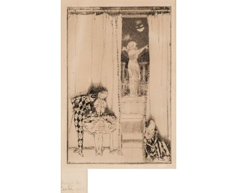 * Carter (Frederick, 1885-1967). Pierrot in love with the moon, circa 1911, etching, signed in pencil lower left, 22 x 13.5 c
