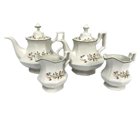 Quantity of Johnson bro. Eternal Beau pattern china to include two tea pots, 20 cm, ten tea cups and saucers, milk jugs, also