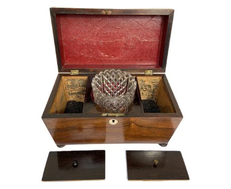 A 19th c. rosewood sarcophagus tea caddy, one foot replaced, 18 x 28 x 16 cm.
