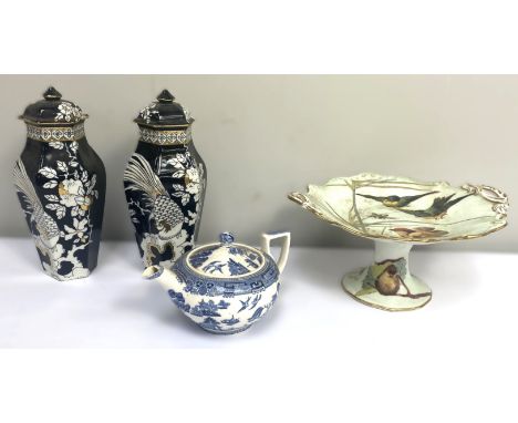 Assorted china to include Wedgwood willow pattern teapot; Wood and Sons "Korea" vases; Losolware, and a glass vase, some dama