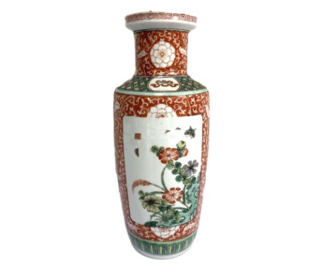 Various ceramics, including: A Chinese famille verte porcelain vase, Qing dynasty, decorated with butterflies and flowers, wi