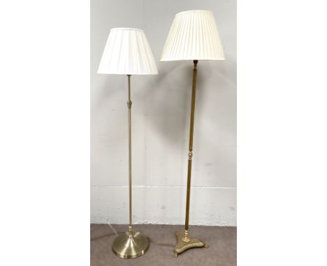 Modern metal standard lamp of column form on tripod base, 143 cm to top of lamp holder, and another contemporary standard lam