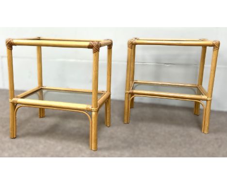 A pair of lamp tables with with glass tops and under tiers, 62 x 37 x 56cm (2).
