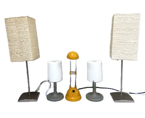 Group of lamps, including: a yellow IKEA desk lamp, 35cm, and two others pairs, (5).