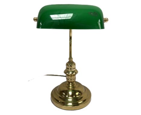 A modern banker's style lamp with green glass shade, 38cm.