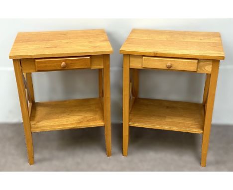 Pair of lamp tables, each with single drawer over undertier, 61 x 46 x 40cm.