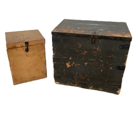 19th c. painted pine and metal bound ships trunk, 61 x 69 x 50 cm, and another, (2)