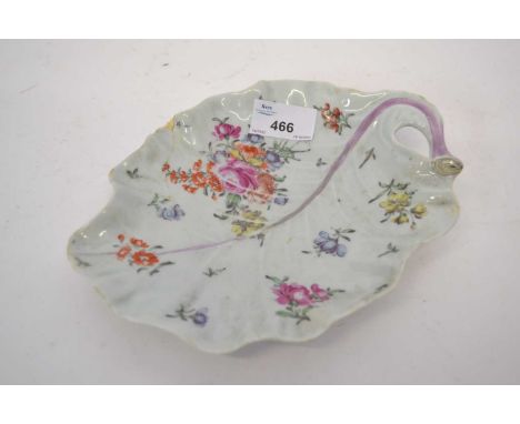 A small Worcester leaf dish c.1760 with floral decoration in Meissen style (af)22cm longrim chips