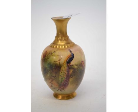 Small Worcester vase painted with a peacock