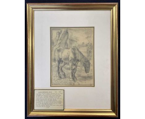 Charles Tunnicliffe RA (British, 20th century) 'Old Bones', cart horse, pencil sketch study, framed and glazed.