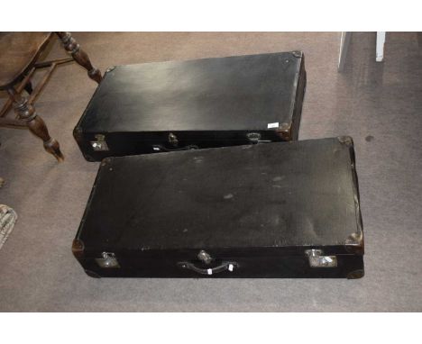 Pair of 1930's vintage car suitcases of hinged rectangular form, 95 cm wide (2)