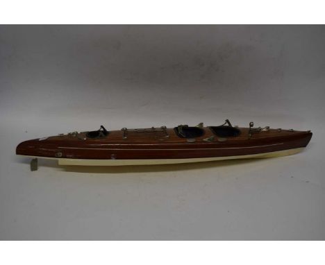 20th Century hardwood model boat with fitted interior together with a small booklet from Authentic Models USA, length 80 cm
