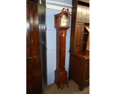 Thomas Deykin of Worcester, small long case clock with seven inch engraved silvered dial to a brass movement set in a mahogan