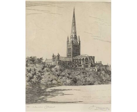 Henry James Starling (British, 20th century), "Norwich Cathedral", etching, limited edition, numbered (27/75) and signed in p