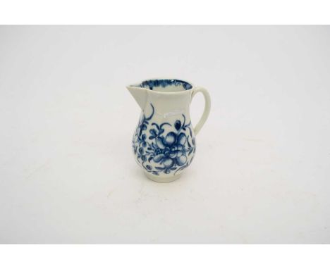 A Worcester porcelain sparrowbeak jug c.1770 painted in underglaze blue with the Mansfield pattern crescent mark to base8cm h