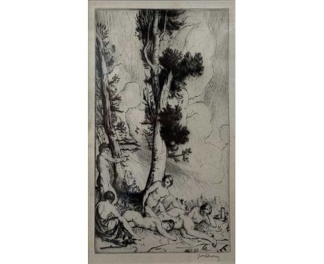 William Strang RA (British 19th / early 20th century), reclining nudes, drypoint etching, signed in pencil to plate margin, d