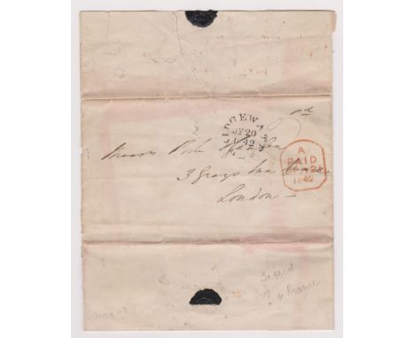 Great Britain 1842-Postal History-EL posted to London-manuscript 2-cancelled 20th July1842 Bridgewater-red A/Paid/21JY21/1842