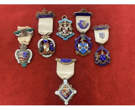 Royal Masonic Institution for Girls Stewards Jewels (6), including Durham 1912, Northumberland 1920. North Wales 1922, 1924, 