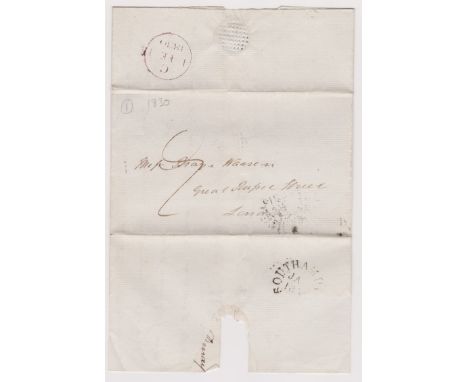 Great Britain 1830-Postal History EL dated 30.1.1830 Southampton posted to London-manuscript postage paid on front-reverse ca