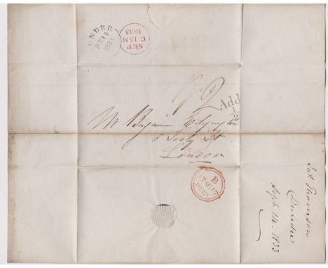 Great Britain 1833-Postal History EL dated 124th Sept 1833 Dundee posted to London-manuscript 2 and black add 1/2d stamp blac