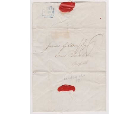Great Britain 1831-Postal History-EL dated 5th April 1831-London posted to East Dereham manuscript 1/6 blue Maltese cross LS/