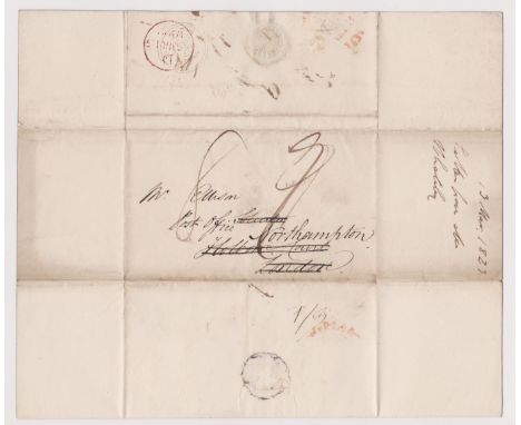 Great Britain 1823 - Postal History EL dated 13th March 1825 Birmingham posted to London and redirected to Northampton-manusc